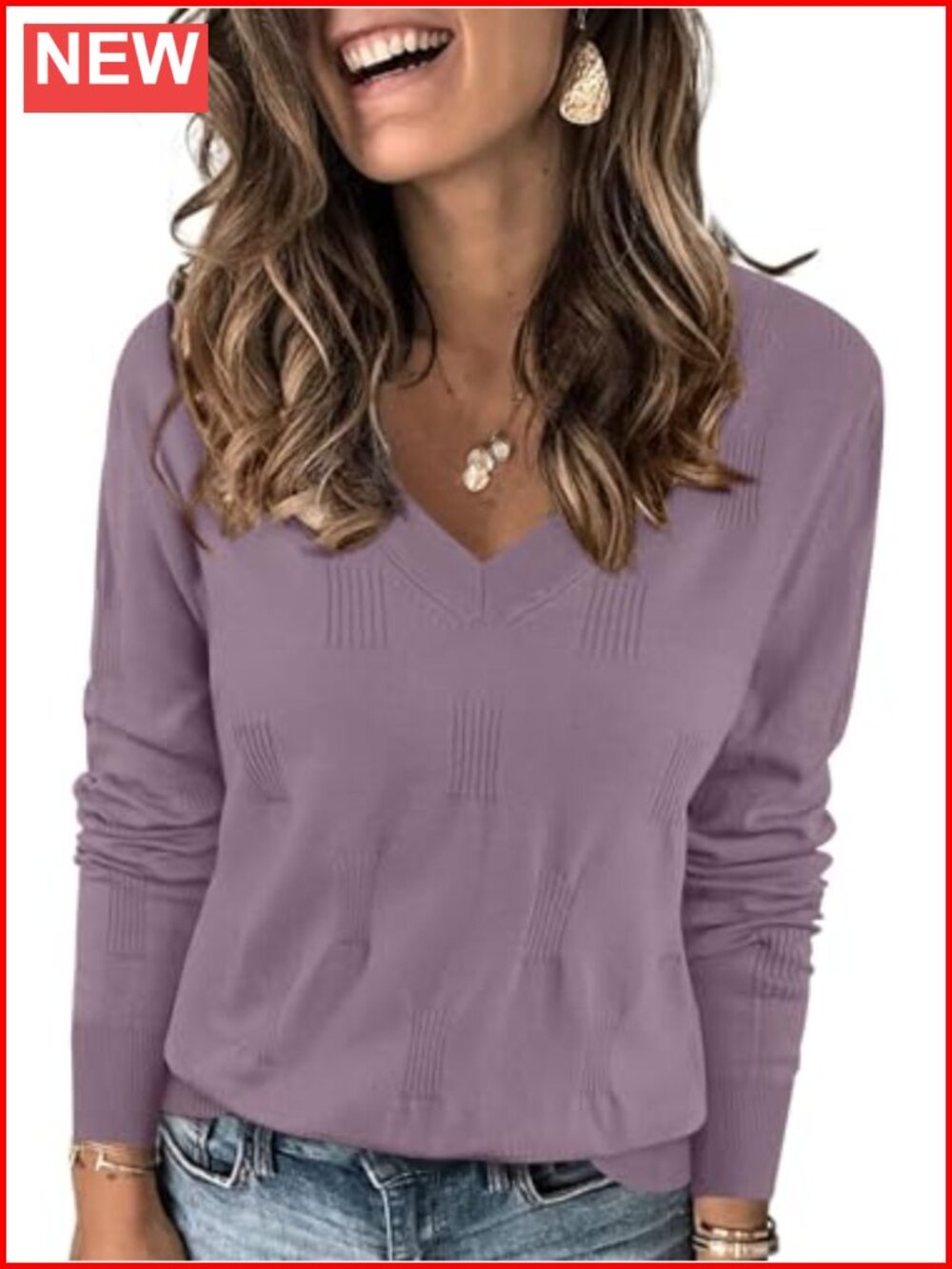 Yincro Womens V Neck Long Sleeve Soft Knit Pullover Sweater Casual Top